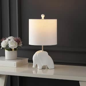 Koda 17.5 in. Eclectic Southwestern Resin/Iron Elephant LED Kids Table Lamp, White