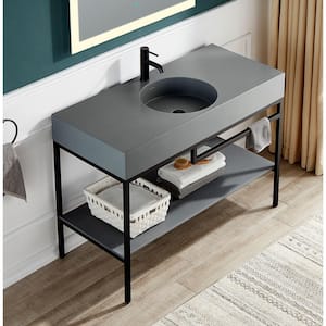 Siena Resin Matte Black 48 in. Console Sink Basin and Leg Combo