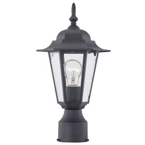 1-Light Textured Black Outdoor Post Lantern with Clear Glass