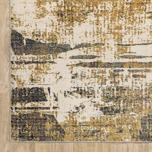 3' X 5' Gold Brown Rust Grey Blue And Beige Abstract Power Loom Stain Resistant Area Rug