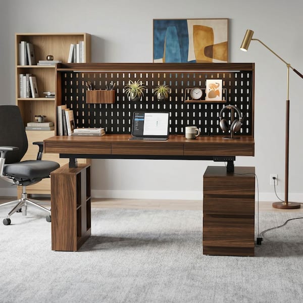FUFU&GAGA 59 in. Rectangular Brown Wood 3-Drawer Computer Desk