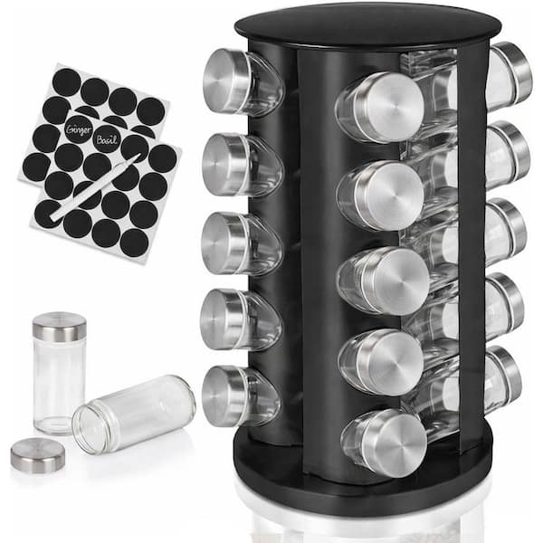 UUDULY Black Rotating Spice Organizer Rack for Kitchen Countertop ...