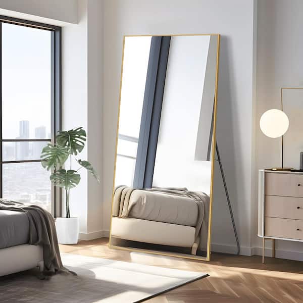 Dovelina 35 in. W x 79 in. H Modern Rectangle Metal Framed Gold Full Length Floor Mirror Standing Mirror