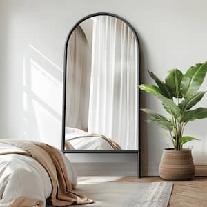 31 in. W. x 71 in. H Ladder Arched Wood Framed Black Full-length Leaning Mirror