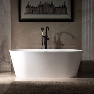 Cenere 67 in. Stone Resin Flatbottom Freestanding Bathtub in Matte White with 2-Drain Covers