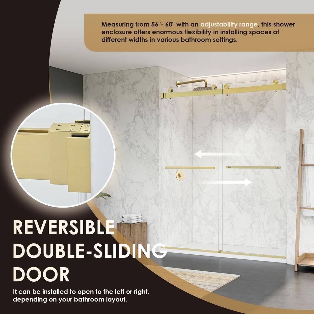 Bolani 60" Brushed Gold Frameless Glass Shower Door