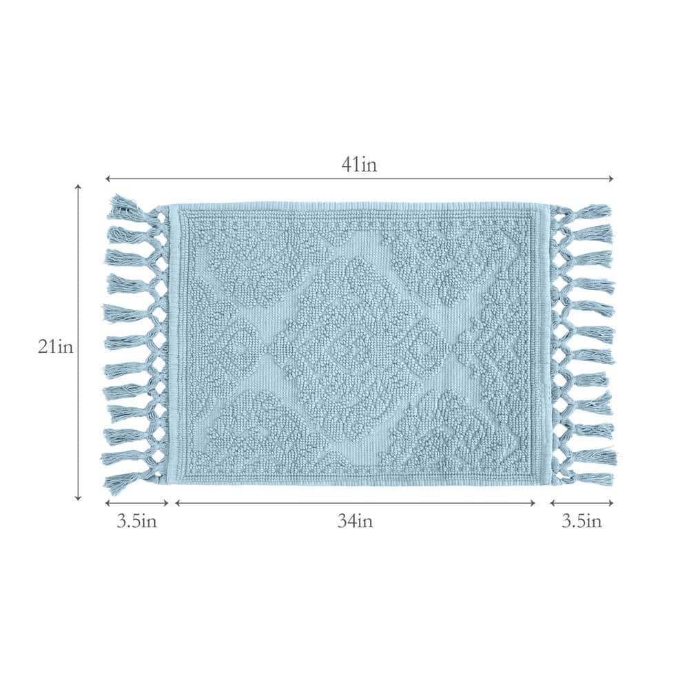 Jean Pierre Light Blue Cotton Fringe Bath Rug 21" x 41"