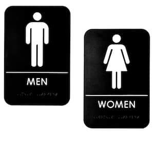 9 in. x 6 in. Black Men and Women Restroom Sign (14-Pack)