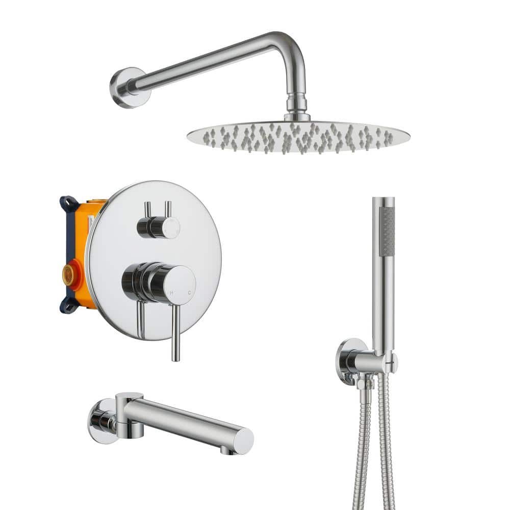 Wall Mount 10 in. Single Handle 1-Spray Tub and Shower Faucet 1.8 GPM in. C