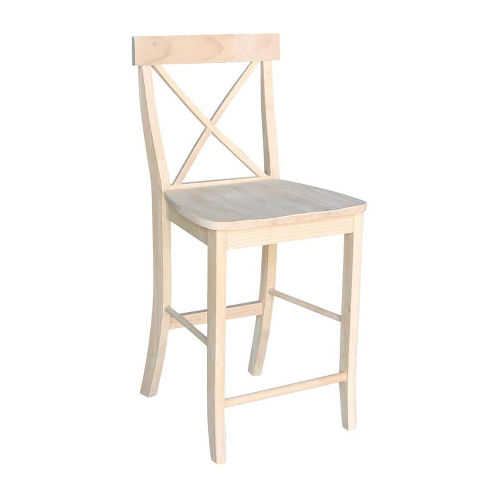 Traditional Solid Parawood X-Back 24" Counter Stool, Unfinished