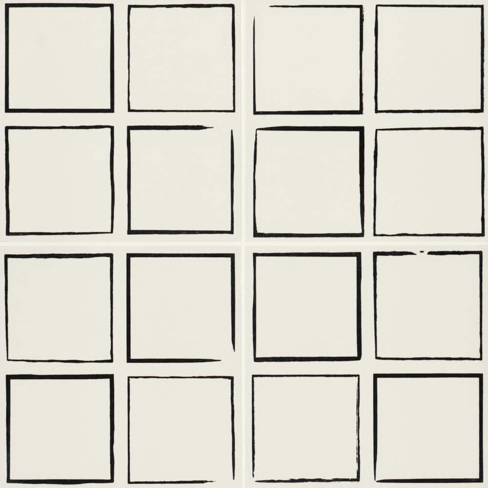 Square Sketch 9x9 Matte Black and White Ceramic Tile
