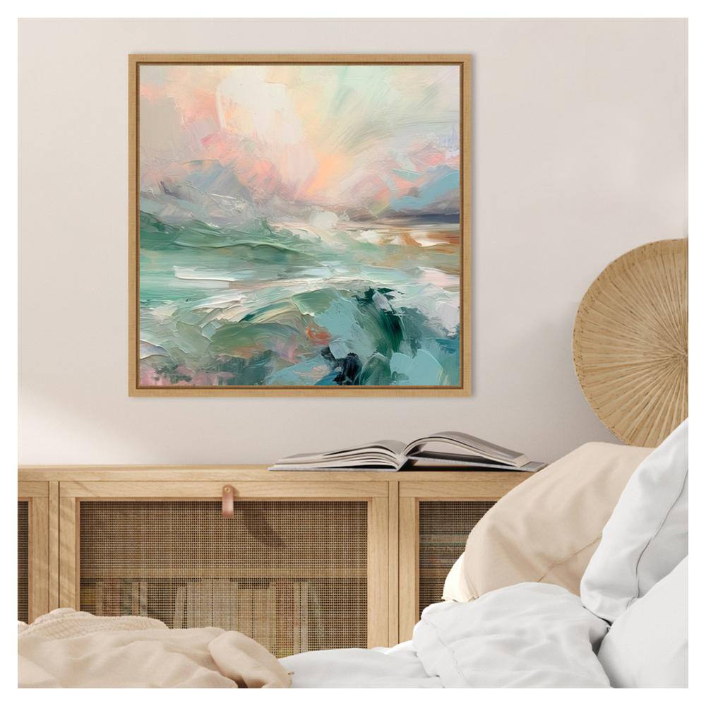 Pink Morning V Abstract Coastal Canvas Art with Maple Frame