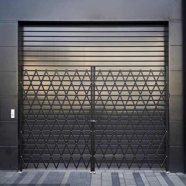 Double Folding Security Gate, 5 ft. H x 10 ft. W Door Gate, Steel Accordion Security Gate, 360° Rolling Barricade Gate