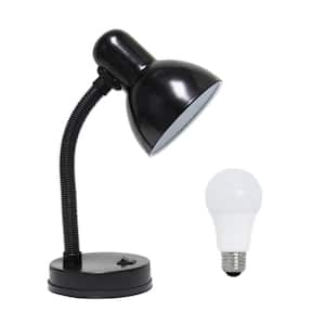 14.25 in. Black Basic Metal Desk Table Lamp with Flexible Hose Neck, with LED Bulb