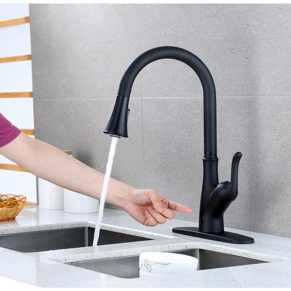 Matte Black Touchless Kitchen Faucet with Pull-out Spray