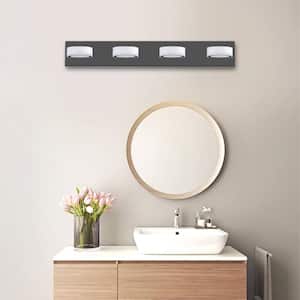 30 in. Modern LED 4-Light Acrylic Bathroom Makeup Mirror Light Wall Lighting Vanity Lights Fixture Over Mirror in Black