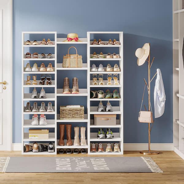 59 in. H x 47 in. W White Wood Shoe Storage Cabinet, Freestanding Tall Shoe Shelf Large Shoe Rack for Entryway