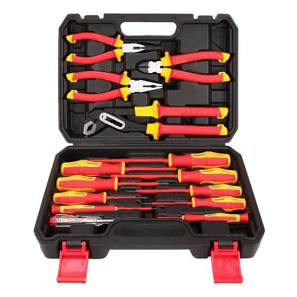 VDE Certified 14-Piece Insulated Electrician Tool Set Magnetic Phillips Slotted Screwdrivers Pliers Red