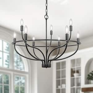 9-Light Black Modern Farmhouse Chandelier with Empire Design for Dining Room, Living Room