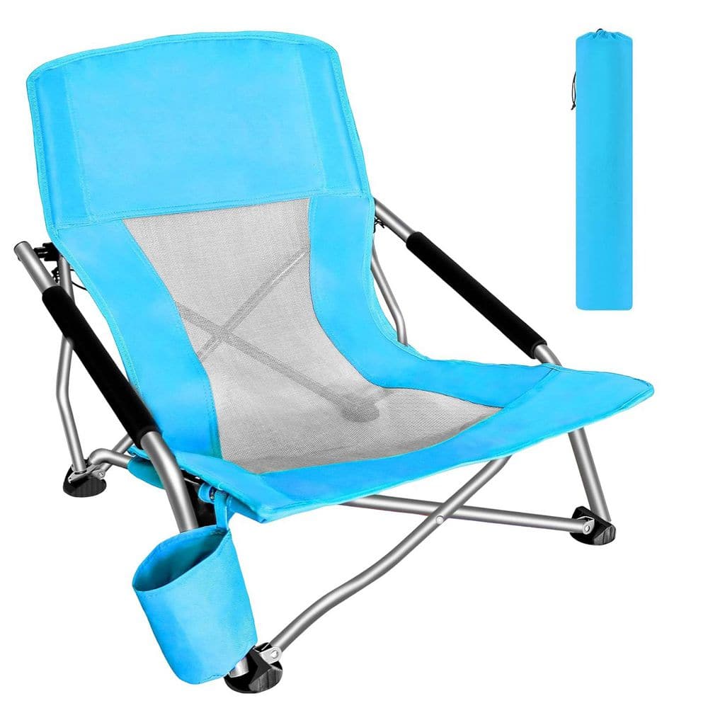 MUKE Beach Chair for Adults, Low Beach Camping, Folding Chair, Shoulder  Strap, Cup Holder, Steel Frame 300 (Blue 1-Pack) HD-BEACH-1PBLU The 