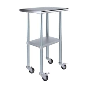 18 in. x 24 in. Stainless Steel Work Table with Casters : Mobile Metal Kitchen Utility Table with Bottom Shelf