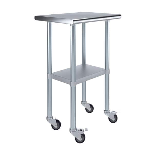 AMGOOD 18 in. x 24 in. Stainless Steel Work Table with Casters : Mobile Metal Kitchen Utility Table with Bottom Shelf