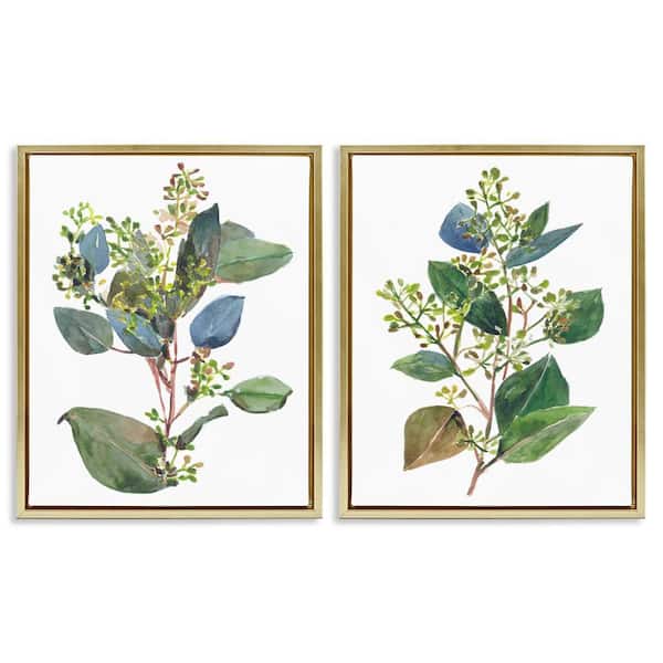 Soft Eucalyptus Plant Ombre Leaves by Melissa Wang 2 Piece Gold Floater Frame Graphic Art Print Nature 21 in. x 17 in.