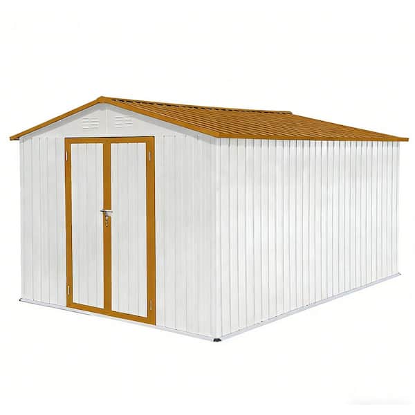 12 ft. W x 10 ft. D Metal Outdoor Garden Sheds, White and Yellow (120 sq. ft. )