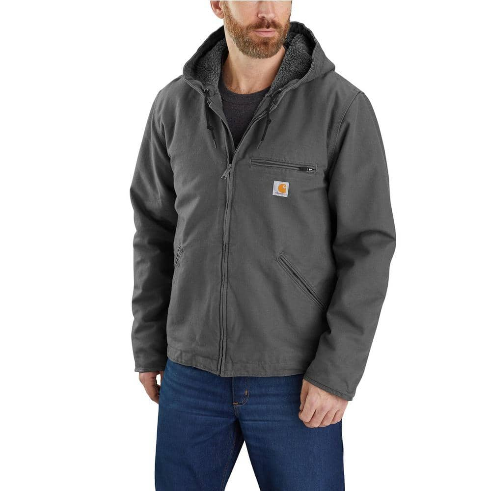 Carhartt Men s X Large Gravel Cotton Relaxed Fit Washed Duck Sherpa Lined Jacket 104392 GVL The Home Depot