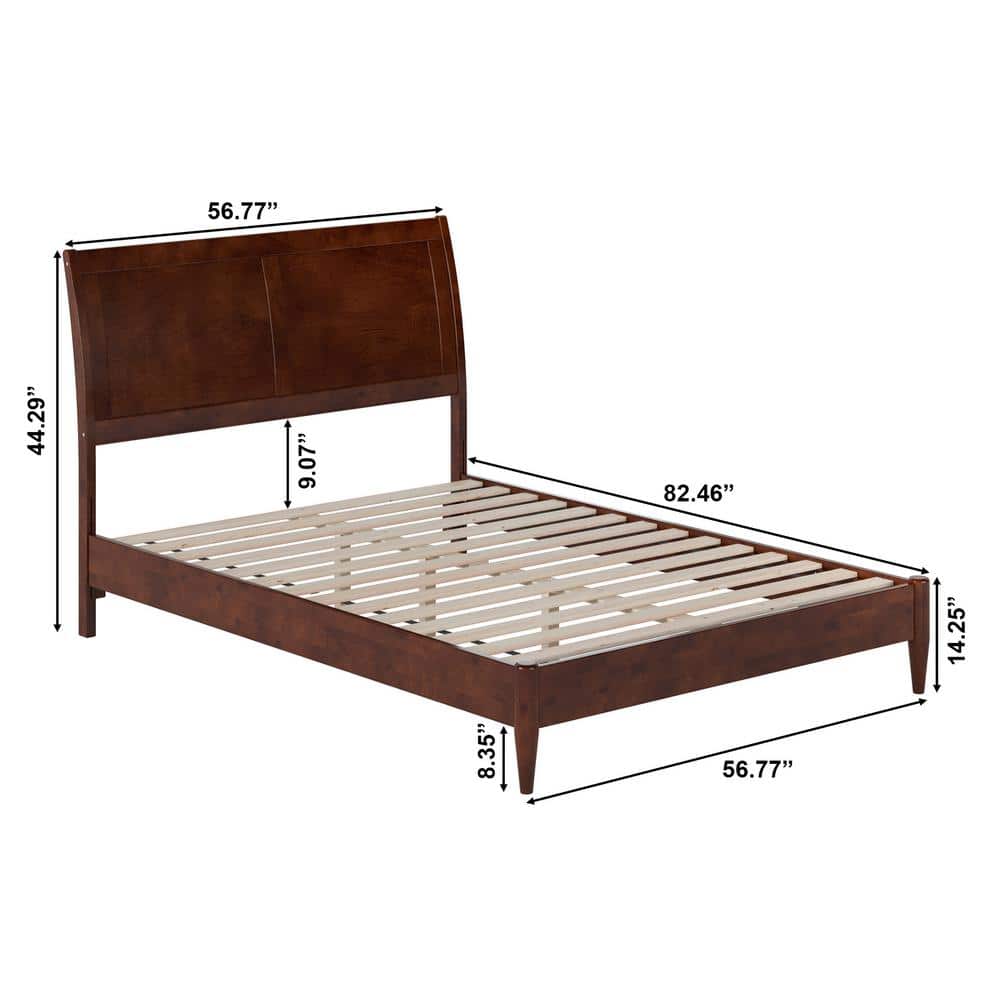 Valencia Walnut Full Sleigh Wood Platform Bed with Slats