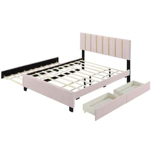 Pink Wood Frame Queen Upholstered Platform Bed with 2 Drawers and 1 Trundle