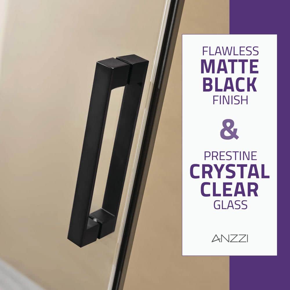 Rhodes Matte Black Frameless Sliding Shower Door with Handle
