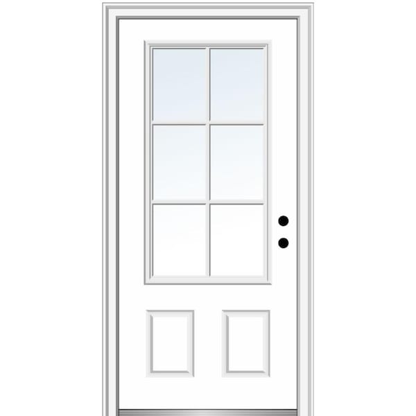 MMI DOOR 36 in. x 80 in. Simulated Divided Lites Left-Hand 3/4-Lite Clear 2-Panel Primed Fiberglass Smooth Prehung Front Door