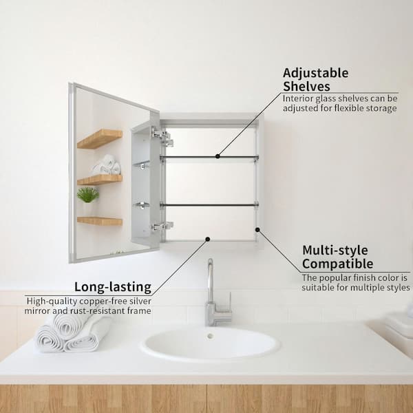 16 in. x 20 in. Frameless Recessed or Surface-Mount Beveled Single Mirror Bathroom Medicine Cabinet
