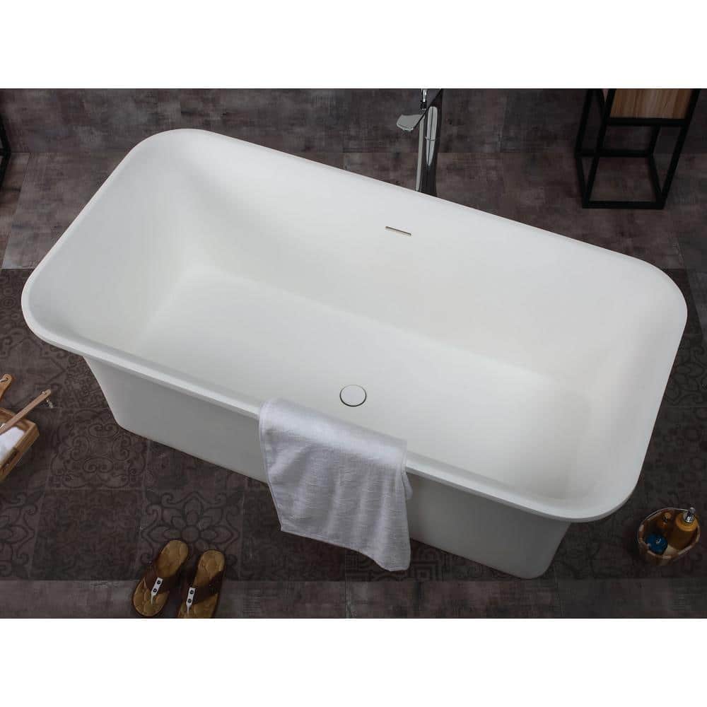 67-Inch Matte White Resin Freestanding Soaking Bathtub