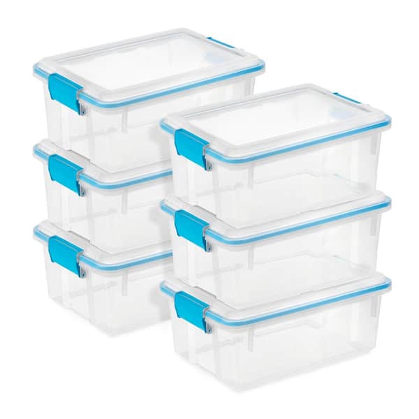 12 qt. Plastic Storage Bin Container Clear Gasket Sealed Box, (6-Pack)