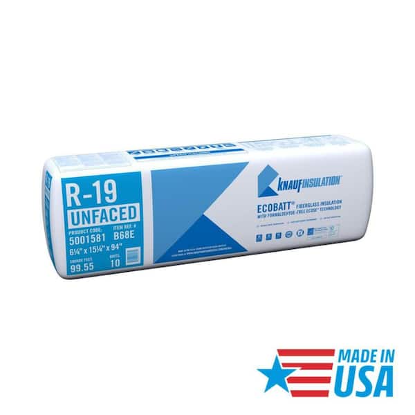 R-19 EcoBatt Unfaced Fiberglass Insulation Batt 15-1/4 in. x 94 in. x 6-1/4 in.