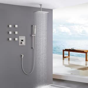 Luxury LED Thermostatic Single Handle 3-Spray Ceiling Mount Shower Faucet 4 GPM with Body Spray in. Brushed Nickel