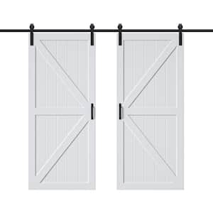 72 in. x 84 in. Paneled Off White Primed MDF British K Shape MDF Sliding Barn Door with Hardware Kit and Soft Close