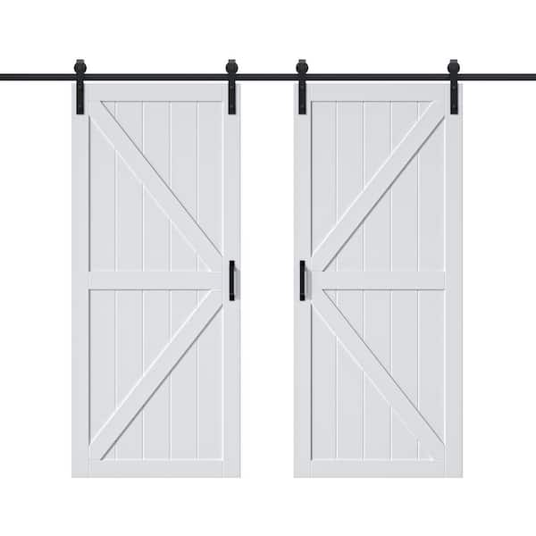 72 in. x 84 in. Paneled Off White Primed MDF British K Shape MDF Sliding Barn Door with Hardware Kit and Soft Close