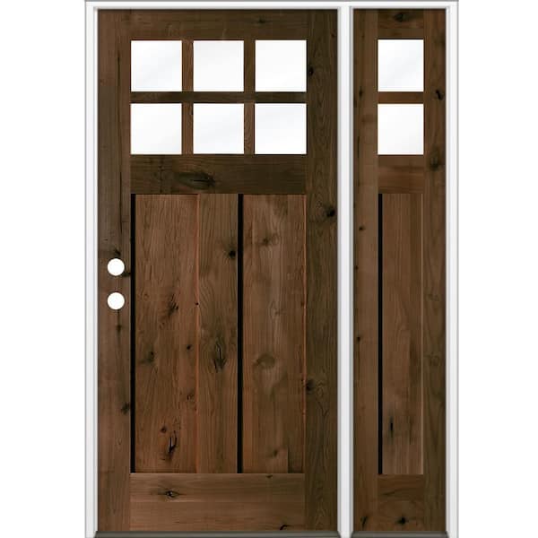 50 in. x 80 in. Knotty Alder Right-Hand/Inswing 6 Lite Beveled Clear Glass Espresso Stain Wood Prehung Front Door w/RSL
