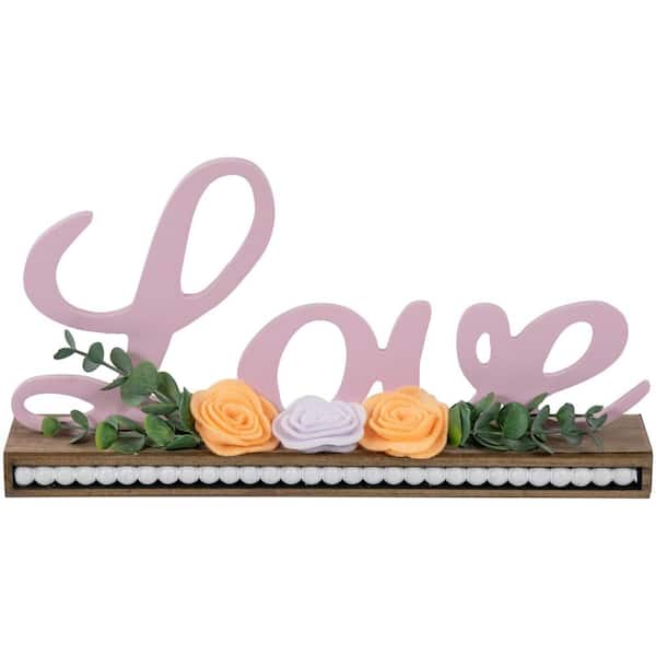 11.25 in.Pink Love with Flowers Wooden Valentine's Day Sign