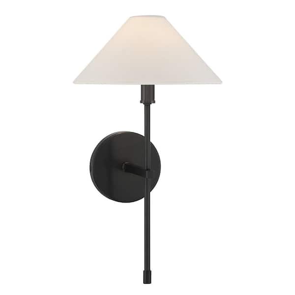Savoy House Avon 1-Light Black Tourmaline Wall Sconce with White Linen Fabric Shade