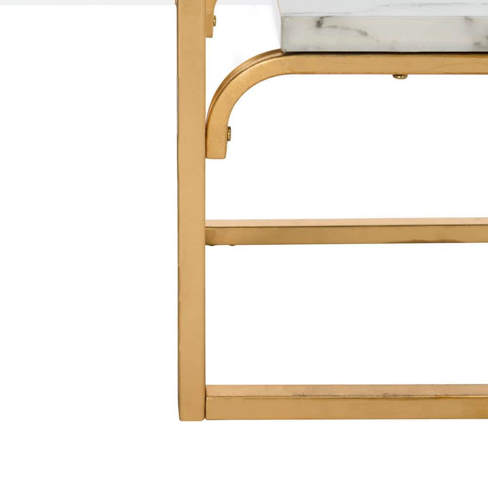 Transitional Gold & White Marble Veneer 4-Tier Etagere