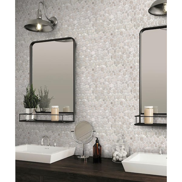 Wooden Gray 11 in. x 12.7 in. Circle Polished Marble Mosaic Tile (4.85 sq. ft./case) 5-Pack