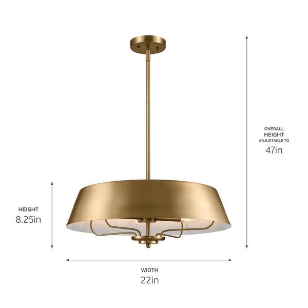 Kichler Maclain 3-Light Natural Brass Transitional Etched Glass Drum Medium Hanging Pendant Light