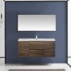 48 in. W x 19 in. D x 20 in. H Wall-Mounted Bath Vanity in Grey Oak with White Glossy Resin Top