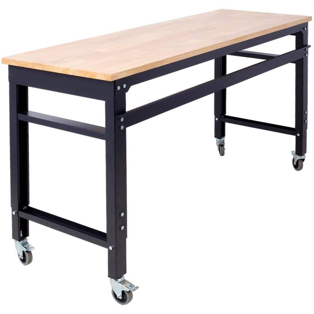"Ami 60"" Rolling Workbench Adjustable Height with Metal Rubber Wood Top" price history on PriceWatchPro