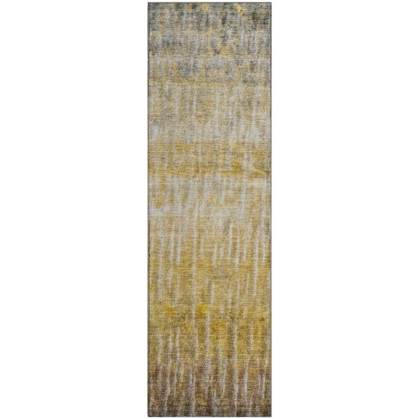 Mayfield Premium Machine Washable Abstract AMF2317 Gold 2 ft. x 7 ft. Runner Rug