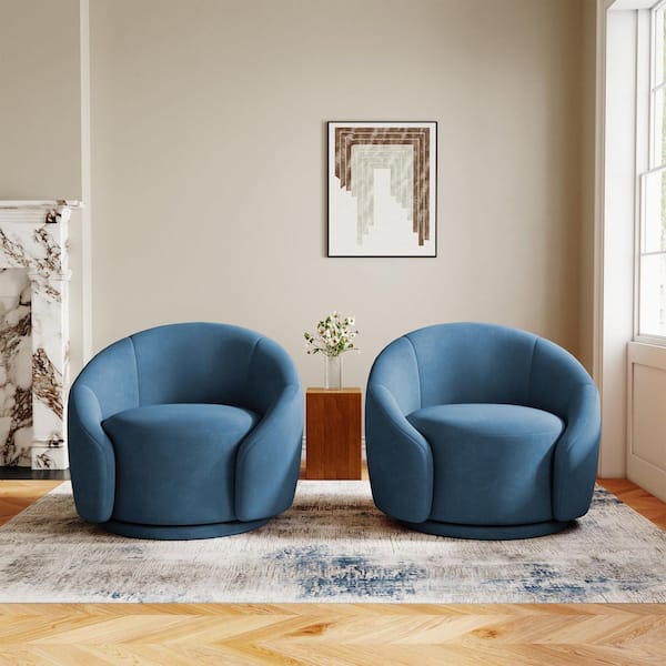 Blue Velvet Upholstered 360° Swivel Accent Barrel Chair (Set of 2)